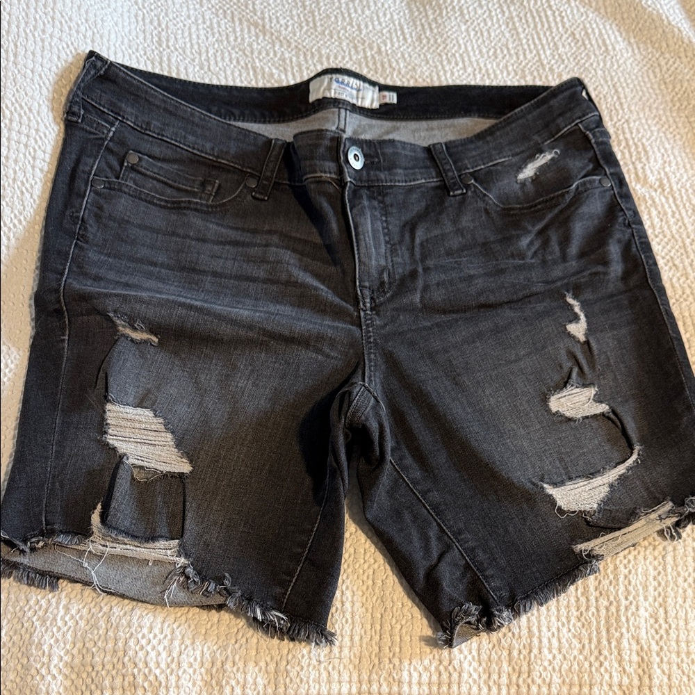 Torrid Distressed Black Denim Cutoff Shorts